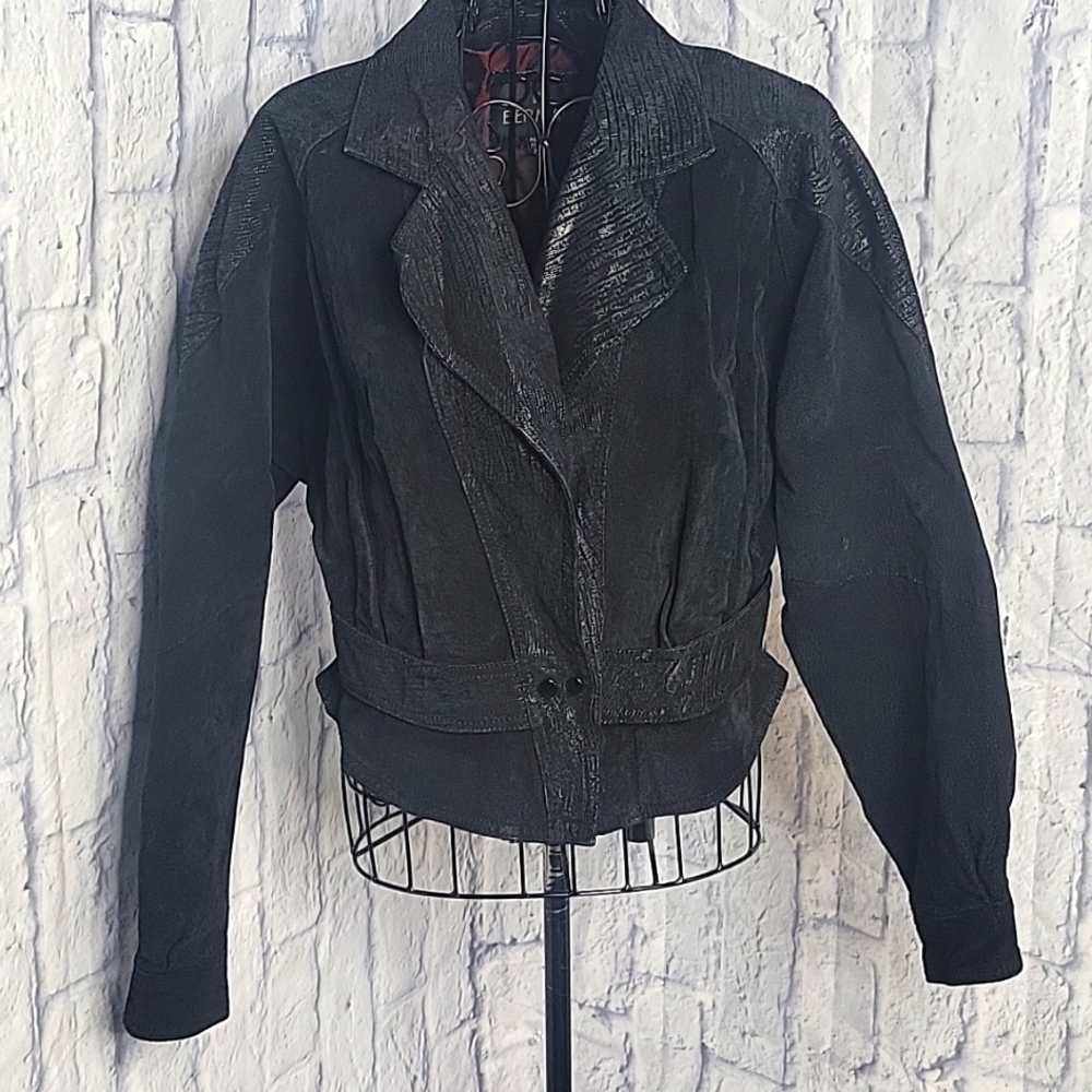 BERMANS Women's Black Leather Moto Jacket Medium